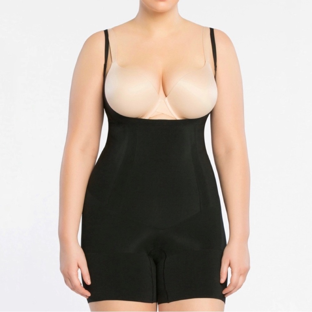 Spanx Slimplicity Open-Bust Mid-Thigh Bodysuit for Shorter Women